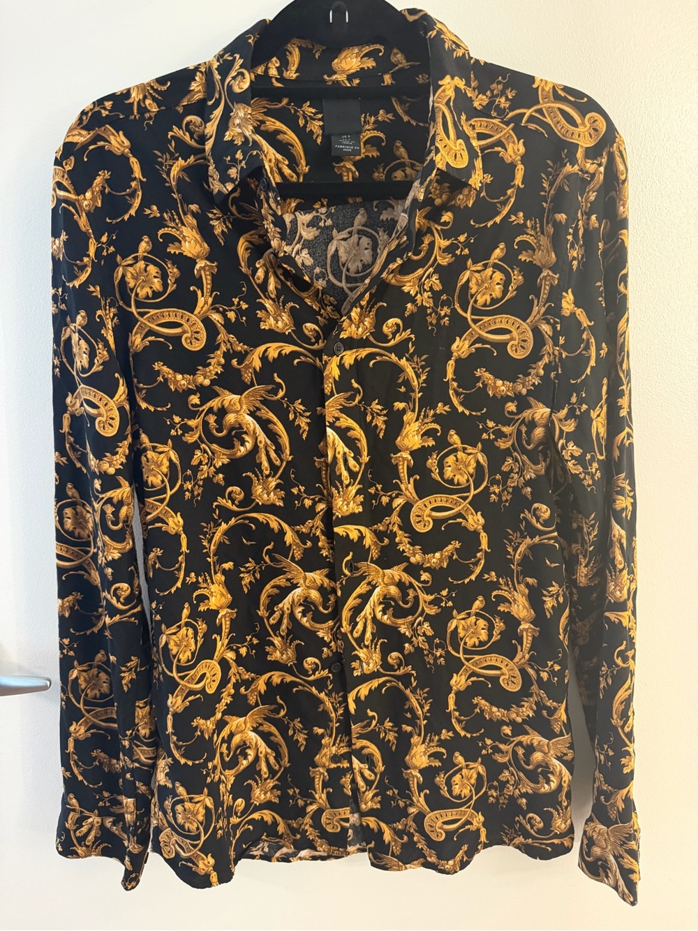 H&M Black and Gold Baroque Print Button-Down Shirt
